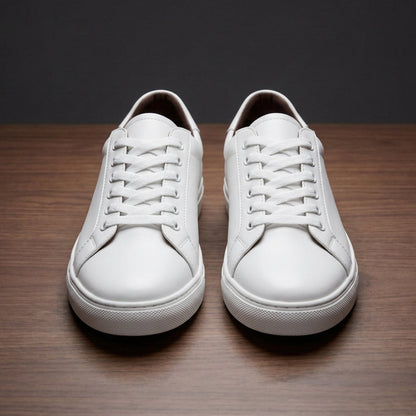 Unisex White Low Top Sneakers - Minimalist Casual Everyday Lifestyle Shoes
