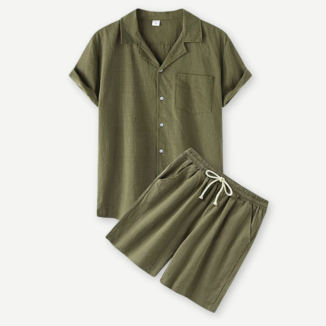 Men's Linen Shirt and Shorts Set - Casual Lightweight Summer Co-Ord Outfit