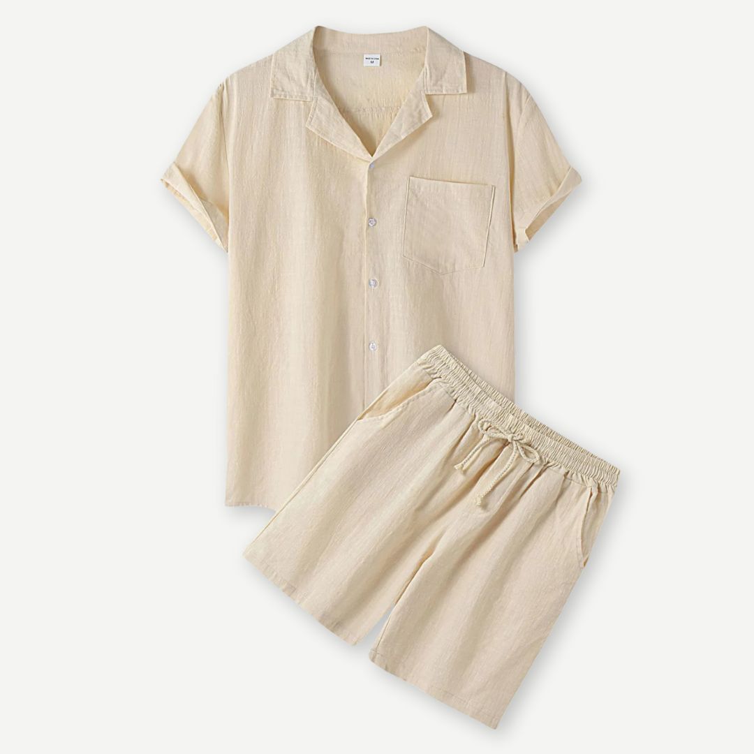 Men's Linen Shirt and Shorts Set - Casual Lightweight Summer Co-Ord Outfit