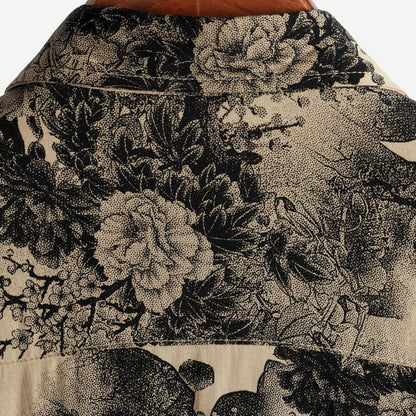 Men's Vintage Floral Resort Shirt - Inkwell Print Short Sleeve Holiday Top