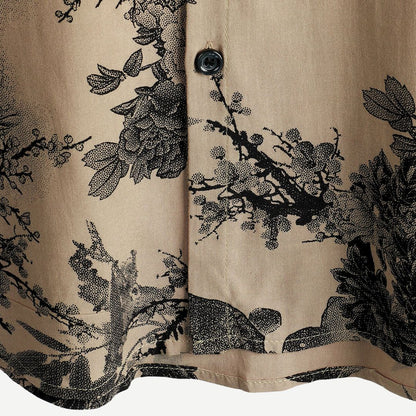 Men's Vintage Floral Resort Shirt - Inkwell Print Short Sleeve Holiday Top