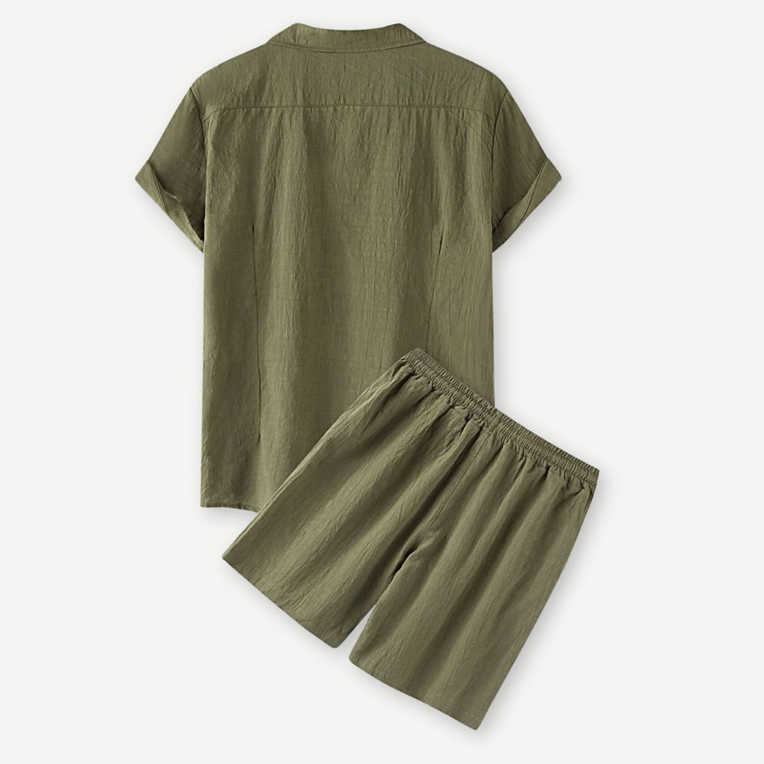 Men's Linen Shirt and Shorts Set - Casual Lightweight Summer Co-Ord Outfit