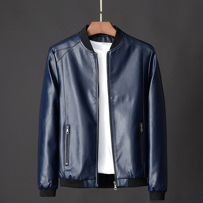 Men's Leather Motorcycle Jacket - Classic Heavyweight Biker Casual Outerwear