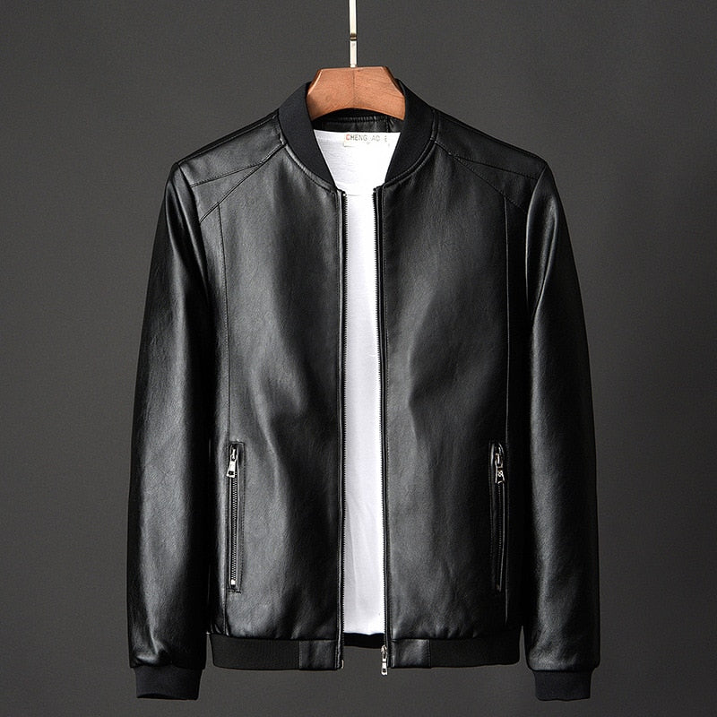 Men's Leather Motorcycle Jacket - Classic Heavyweight Biker Casual Outerwear