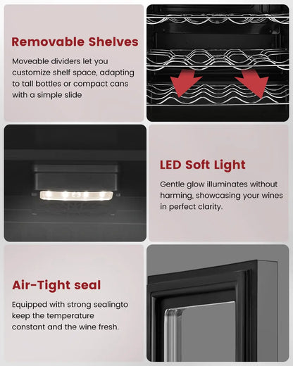 45 Bottle Wine Cooler Refrigerator - Small Wine Fridge for Red, White, Champagne, Freestanding Wine Cellar with, Customized
